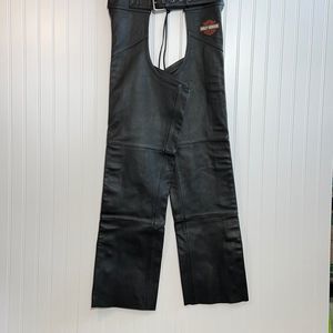 Harley Davidson Leather Chaps Men’s Medium Black Embroidered Emblem Biker Core